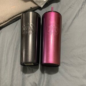 Starbucks Metallic Black and Pink Tumblers